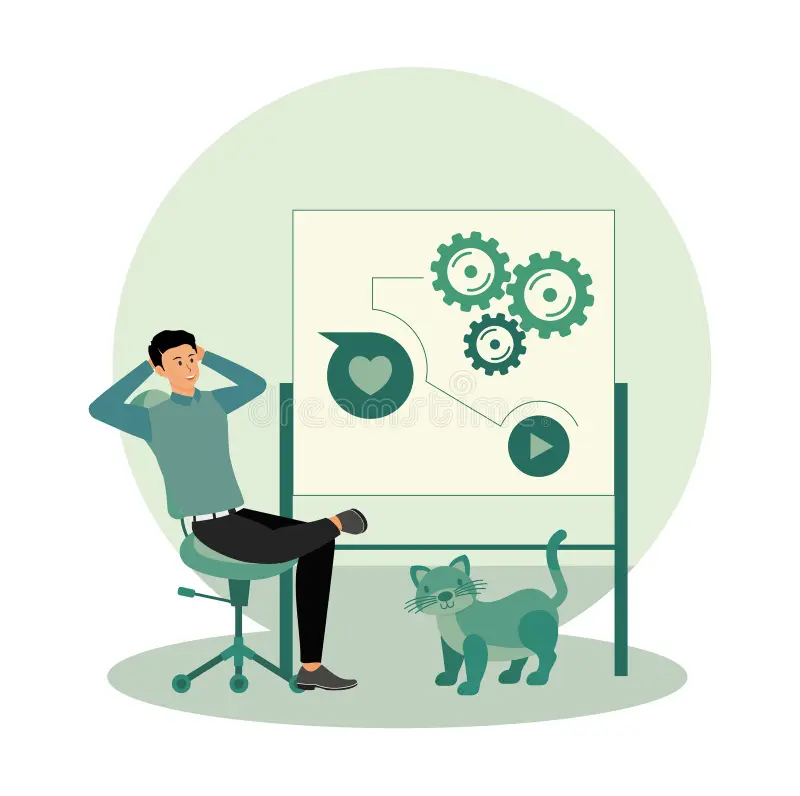 AI Powered Marketing Automation System Marketing Automation System Man Office Cat Showing Board Displaying Happy Presentation 382570681
